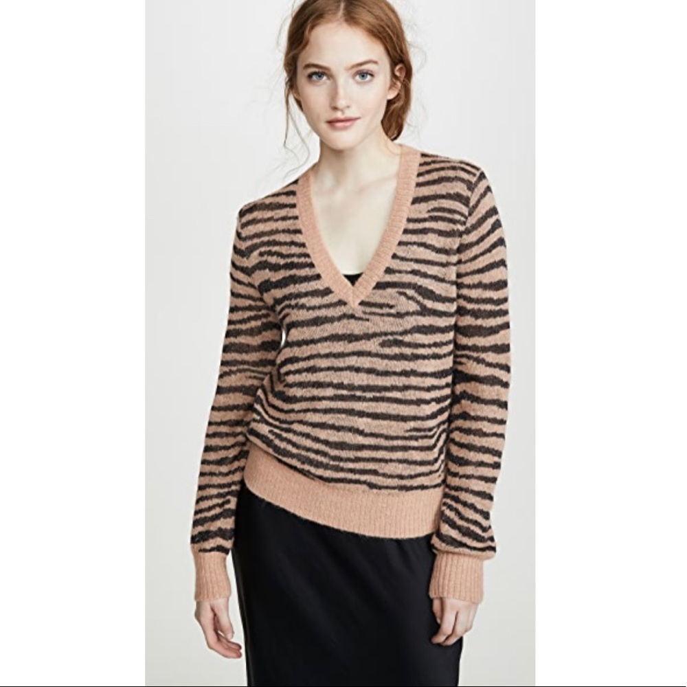 Joie Inira Tiger Stripe Metallic Sweater Small Alpaca Blend Animal Print
